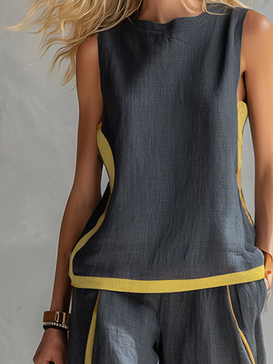 Natalia | Conjunto gris fluido con top sin mangas y pantalón ancho — elegante y cómodo