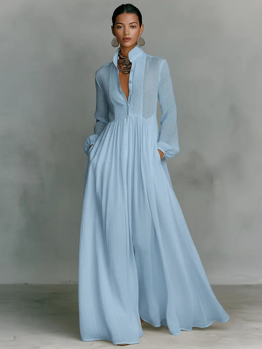 Fátima | Vestido largo minimalista con cuello mao