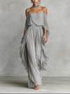 Isabela | Conjunto fluido gris con top de tirantes y pantalón ligero, elegante y cómodo