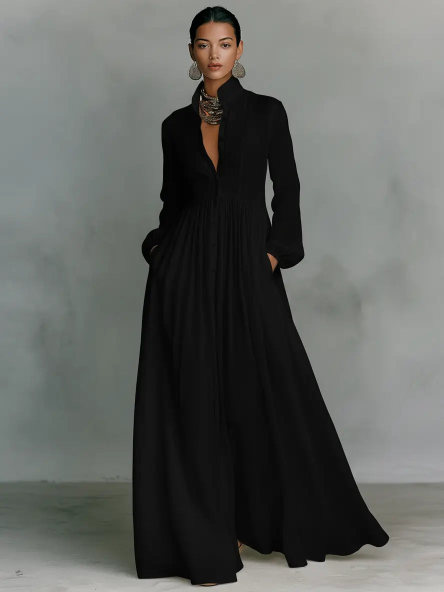 Fátima | Vestido largo minimalista con cuello mao