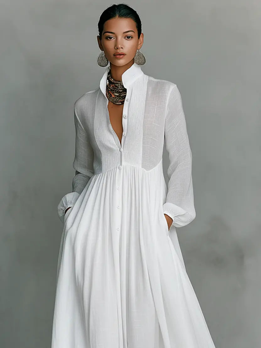 Fátima | Vestido largo minimalista con cuello mao